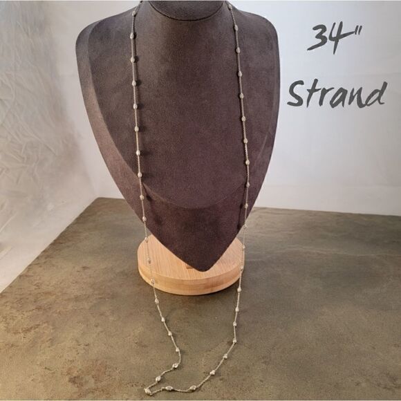 Delicate Sterling Floating Diamond Cut 34" Link Chain Necklace - Picture 4 of 5